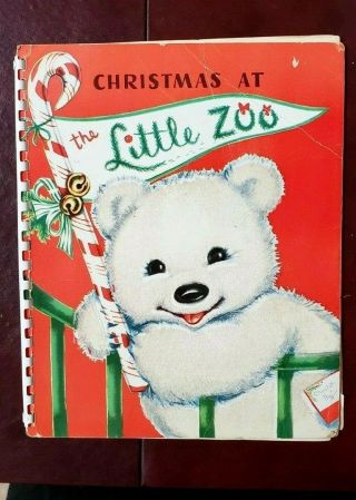 Christmas At The Little Zoo Vintage Book Bear 1950 Cute Story P0p - Up