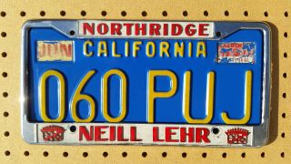 Vintage Chrome Metal License Plate Frame Neill Lehr Cadillac Northridge Ca