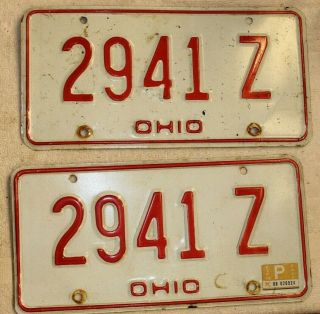 Pair 2 Set Circa 1979/1980 Ohio State License Plate 79 Tag Red White 2941 Z