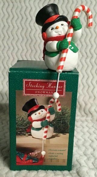 Hallmark Christmas Snowman Stocking Hanger Vintage 1989 Candy Cane Frosty 2