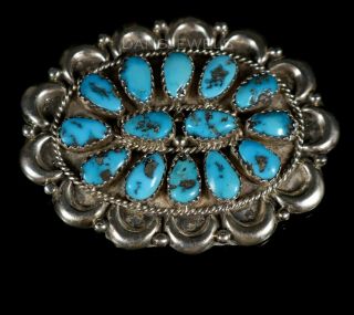 Sterling Old Pawn Vintage Navajo Natural Kingman Turquoise Style Pin Brooch