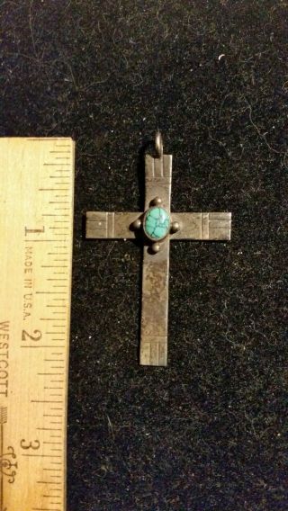 Vintage Sterling Silver Cross With Turquoise Stone