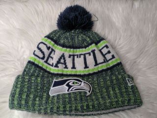 Era Seattle Seahawks Nfl Sport Knit Cuffed Pom Fleece Lined Beanie Hat Cap