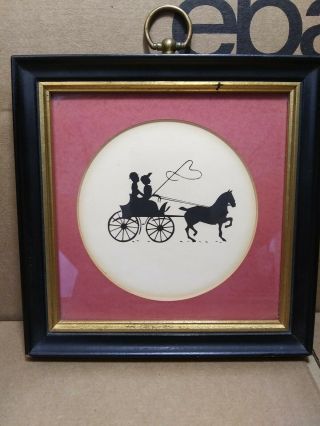 " Scherenschnitte " Silhouette Picture 7 " Wood,  Glass Framed.  Vintage Ny Print