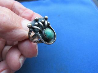 Vintage Sterling Silver Native American Turquoise Stylized Bear Paw Ring