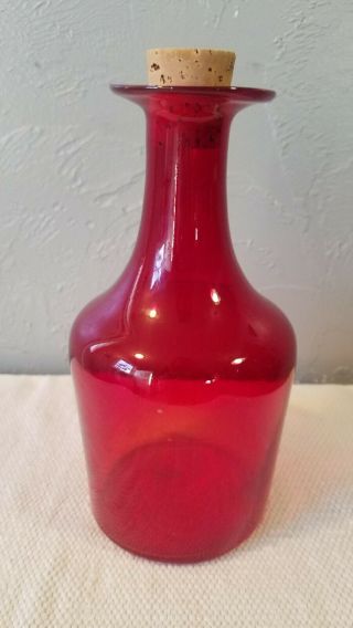 Vintage Takahashi Japan Red Glass Bottle Or Jar With Corked Top