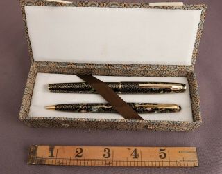 Vintage Chinese Cloisonne Fountain Pen And Ballpoint Set - Like Parker Design