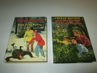 2 Vintage Trixie Belden Hard Cover Books Black Jacket Mystery / Secret Mansion