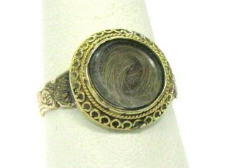 Antique Victorian 14k Yellow Gold Mourning Ring W Lock Of Hair - Size 7