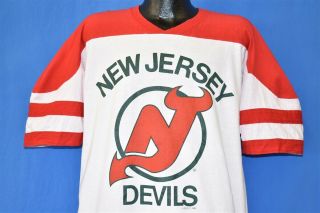 Vintage 80s Jersey Devils Jersey Ice Hockey Nhl White Red Stripes T - Shirt Xl