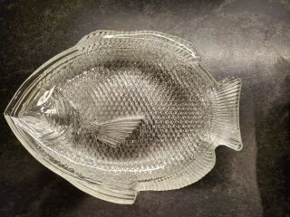 6 Vintage 11 " Clear Glass Fish Shape Dinner Plates Serving Trays Appetizer