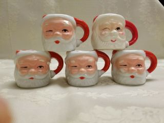Santa Claus Head 5 Small Cups From Japan Vintage 1950 