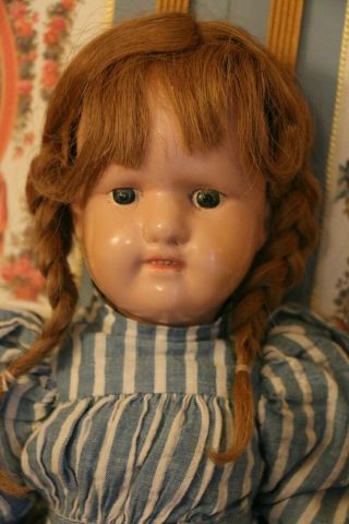 Antique Schoenhut Doll,  15 " Wooden Schoenhut Doll Painted Eyes Label Antique Wig