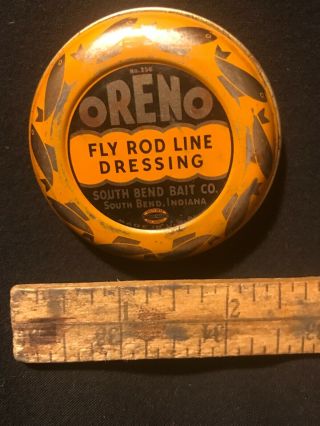 Vintage South Bend Bait Co Oreno Advertising Tin Fly Rod Line Dressing