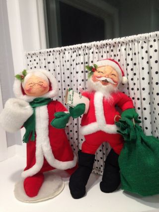 Vintage Annalee Santa & Mrs Claus Christmas Dolls 1987 & 1990 20”