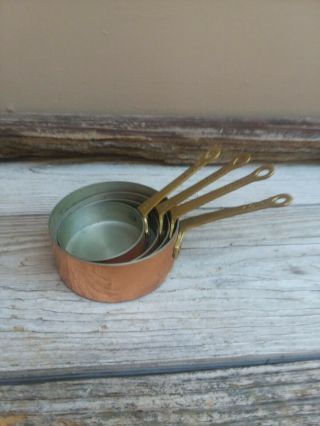 Vintage Copper Measuring Cups W/ Brass Handles Williams Sonoma Made /portugual
