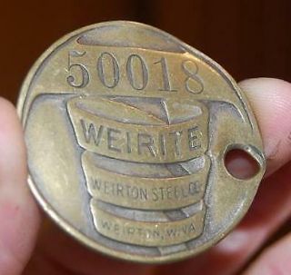 20 Scarce Vintage Brass Weirton Steel Co Employee Id Badge 50018 Pinback Wv.