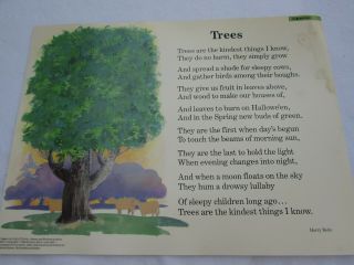 Trees School Poster Harry Behn 30251 Poetry Vntg