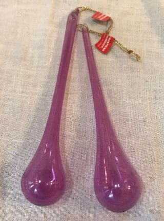 2 Vintage Drop Blown Glass Ornament Christmas Drip Teardrop Icicle Purple Taiwan