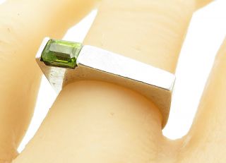 925 Sterling Silver - Vintage Peridot Inlay Square Band Ring Sz 7 - R11421