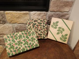 Set 3 Vintage Christmas Gift Boxes Holly Leaves & Red Berries Large Size