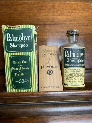 Vintage Early 1900’s Palmolive Shampoo Bottle And Box