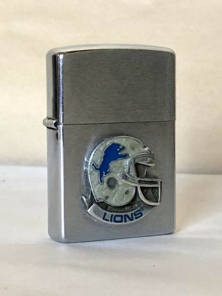 Detroit Lions Helmet Medallion Brushed Chrome Zippo Lighter Nfl 2000