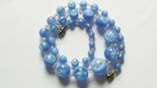 Czech Vintage Art Deco Encased Stars In Blue Glass Bead Necklace