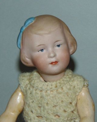 Antique Bisque Doll Gebruder Heubach Girl Blue Bow Rare Mold