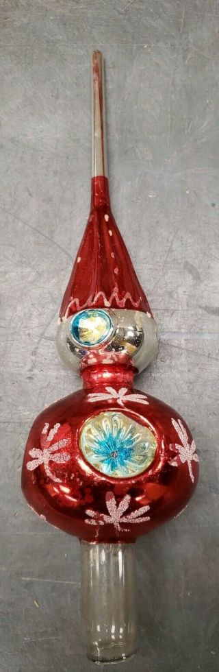Vintage Christmas Tree Topper Hand Blown Glass 7 Indents 10.  5 " Box