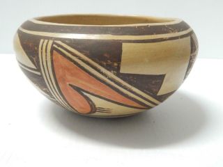 Antique / Vintage Hopi Pueblo Indian Pottery Food Bowl Pot Polychrome Dsgn