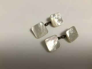 Vintage Art Deco Mother Pearl Square Double Chain Link 1930’s Cufflinks
