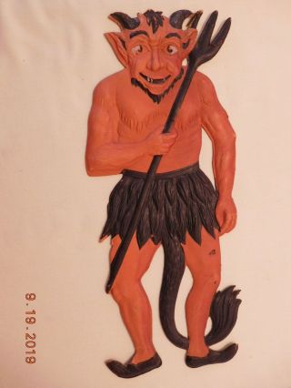 Antique 1920s Germany Halloween Die Cut Embossed Devil W Pitch Fork Decoration