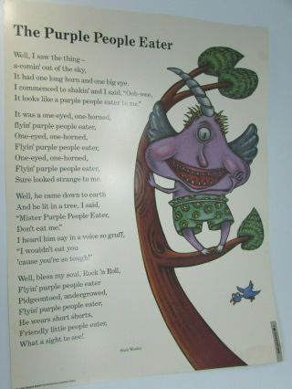 Vintage The Purple People Eater Sheb Wooley Grade School Poster Lithograph 30219