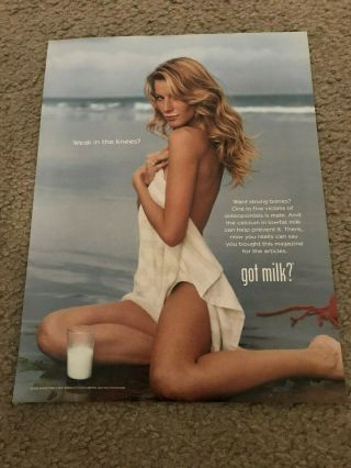 Vintage 2001 Gisele Bundchen Got Milk? Poster Print Ad Naked Towel Rare