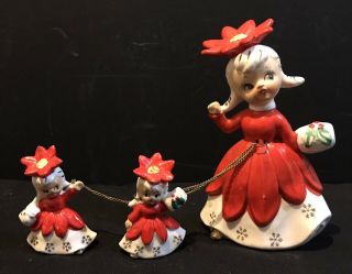 Vintage Lipper & Mann Creations Poinsettia Christmas Figurines Girl