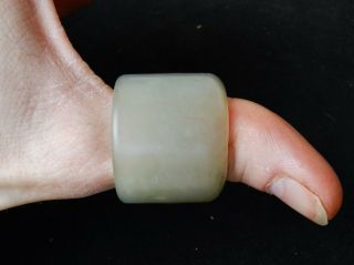 Antique Old Chinese White Jade Mutton Fat Archer Thumb Ring Qing Nephrite 2