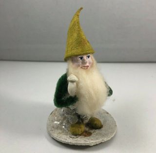 Vintage German Pinecone Christmas Elf Gnome Ornament Cotton Beard Mushroom Mica