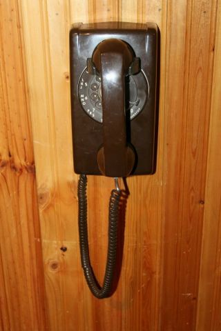 Vintage Brown Itt Rotary Dial Wall Phone