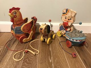 Vintage Collectible Fisher Price Pull Toys - 3 Katy Kackler/ Woofy Wagger/ Ziggy