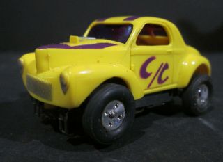 Vintage Aurora H.  O Scale Slot Car 1941 Willys 2 Door Coupe Gasser Hot Rod Yellow