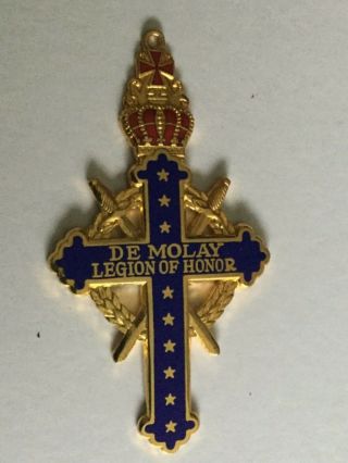 Vintage De Molay Legion Of Honor Gold Tone Cross Necklace