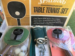Vintage Spalding Table Tennis Set Ping Pong Paddles Balls Net