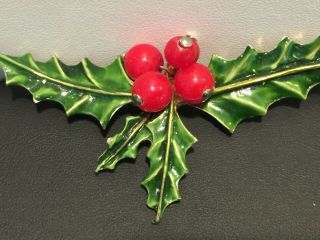 Hattie Carnegie Designer Signed Vtg Christmas Figural Brooch Holly Berries 3.  25 "