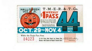 Milwaukee Railway Transit Ticket Pass October 29 - Nov 4 1939 Halloween Pumpkin