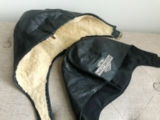 2 Vintage Aviator Hats Black,  Harley Davidson (l) & Warm Fur Winter Hat (xl)