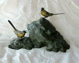 Antique Japanese Meiji Period Bronze Sea Birds Gilded 1870 