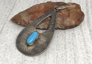 Vintage Native Navajo Stamped Sterling Silver Turquoise Concho Drop Pendant