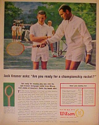 1964 Jack Kramer Wilson Autograph Wood Tennis Racket Vintage Sports Photo Ad
