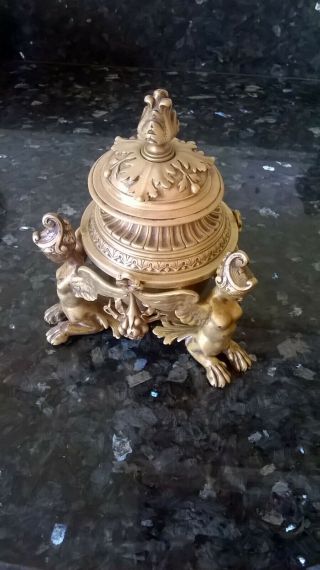 Victorian Rococo Style Solid Brass Inkstand